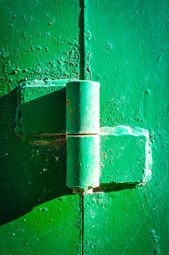 Green Door Hinge Closeup