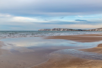 Looking across Compton Bay on the Isle of Wight, towards Freshwater and Tennyson Down