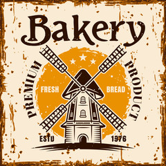 Bakery vector banner with windmill and rust effect