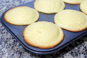 Baked cupcake in tray