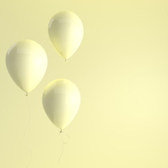 Illustration of glossy yellow balloons on yellow background. Empty space for birthday, party, promotion social media banners, posters. 3d render realistic balloons