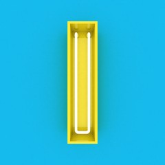 3d render  yellow neon sign blue background