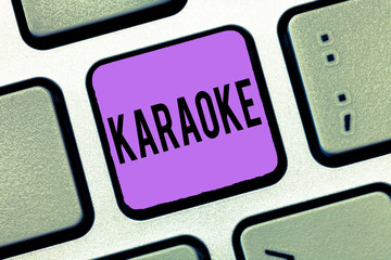 Writing note showing Karaoke. Business photo showcasing Entertainment singing along instrumental music played by a machine.