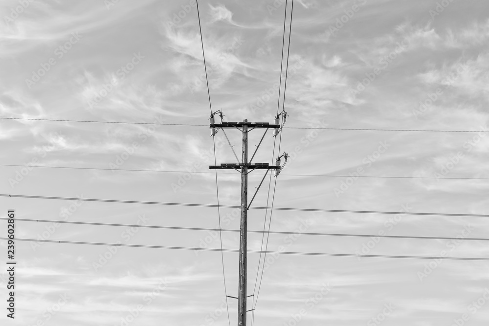 Wall mural high voltage power lines on blue sky