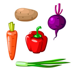 vegetables set isolated on white background. potato, beet, carrot, pepper, green onion