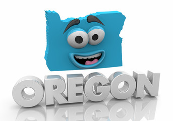 Oregon OR State Map Cartoon Face Word 3d Illustration