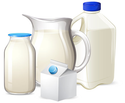 Set of milk on different container