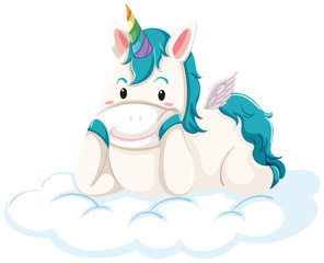 A unicorn lying down on the cloud