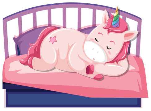 A unicorn sleeping on the bed