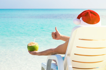 Christmas time on beach, greeting card