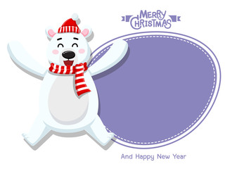 Merry Christmas and happy new year. Vector Greeting Card Cute Polar Bear. decorative element on holiday. posters, gift tags and labels.