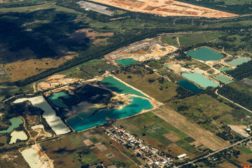 Aerial view of contaminated lagoons in a mining area of Seropedica (Brazil)
