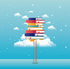 text books with cloud and stair