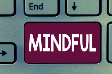 Writing note showing Mindful. Business photo showcasing Conscious Aware of something Inclined...