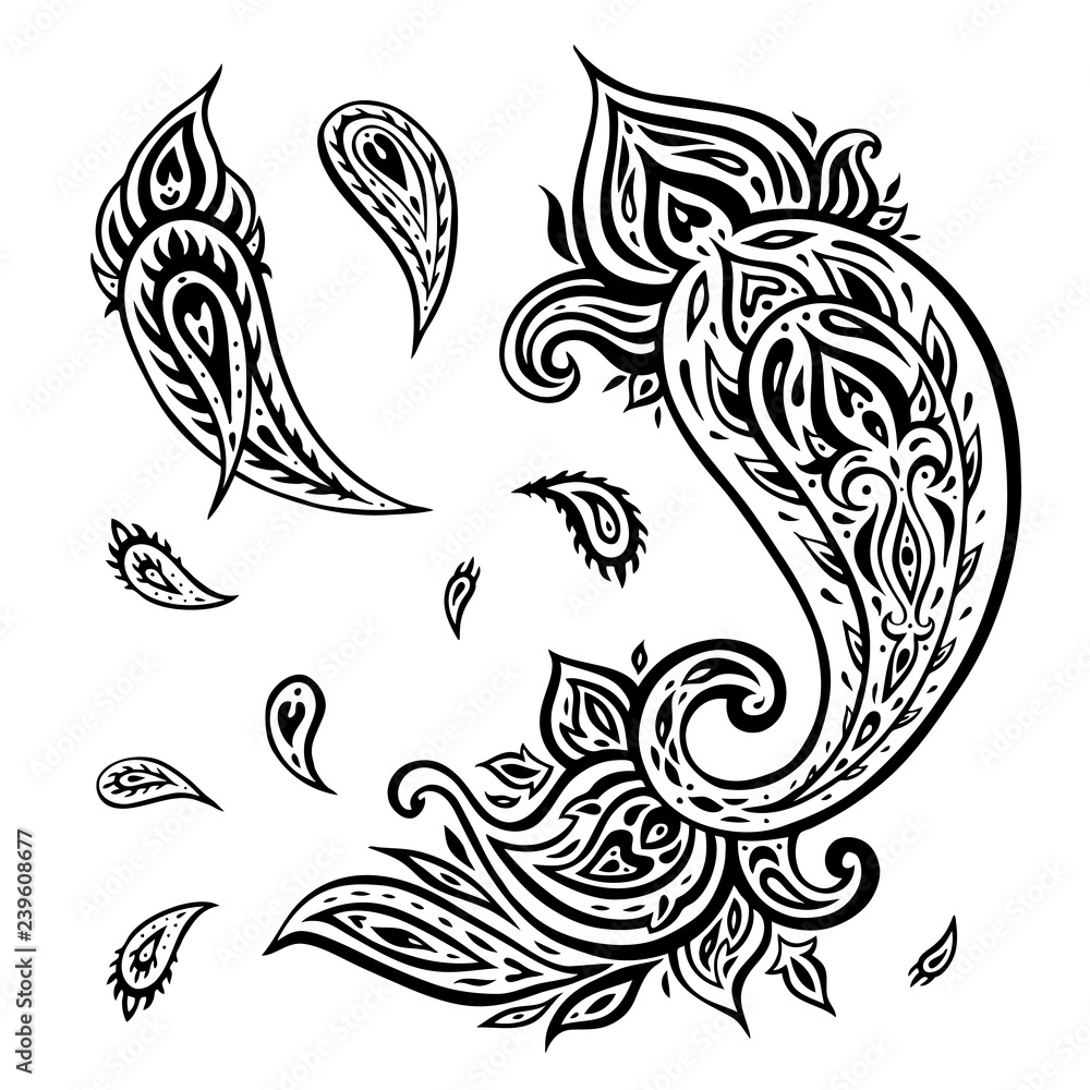 Poster paisley. ethnic ornament. vector illustration isolated. hand drawn old fashioned pattern