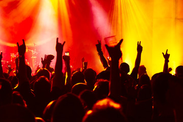 Fototapeta na wymiar silhouettes of concert crowd at rock concert
