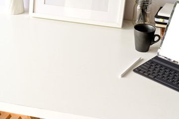 Office desk top table with office supplies, workspace and copy space