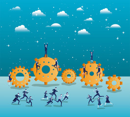 Naklejka premium business people competing with gears