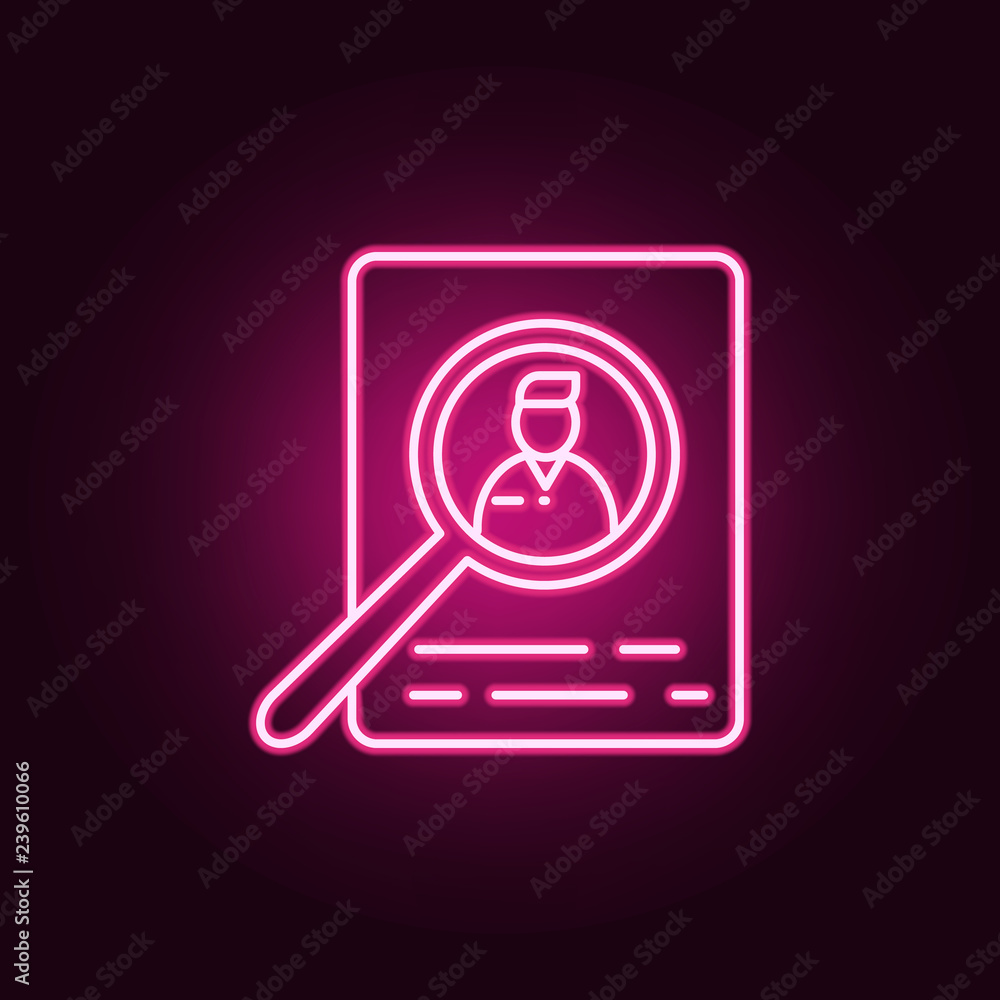 Poster search for candidates for work icon. elements of interview in neon style icons. simple icon for webs