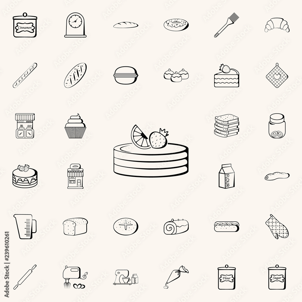 Poster fruit pie with strawberries and lemon icon. bakery shop icons universal set for web and mobile