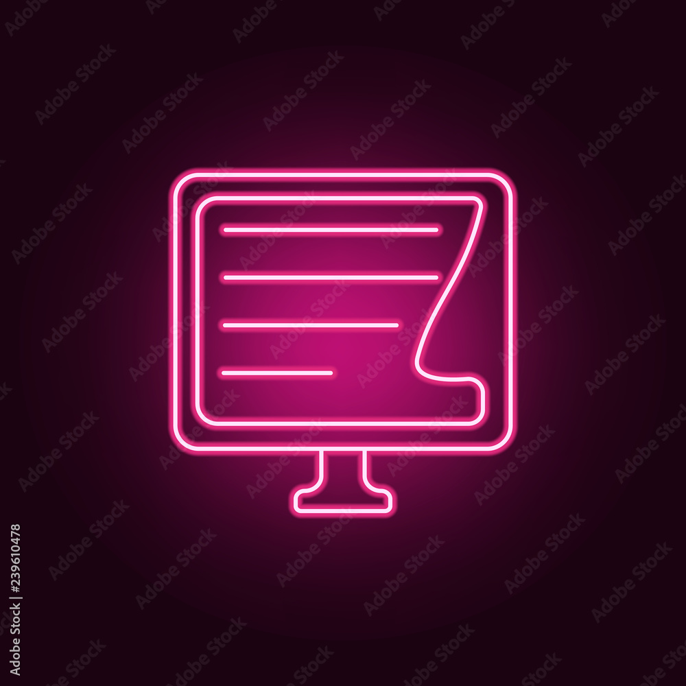 Poster e-book on the monitor icon. elements of books and magazines in neon style icons. simple icon for web