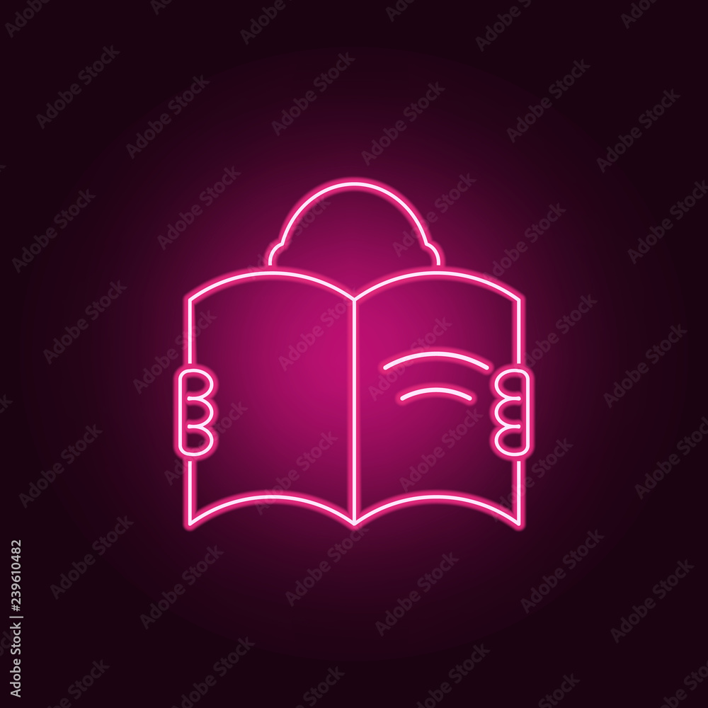 Poster a man with an open book icon. elements of books and magazines in neon style icons. simple icon for w