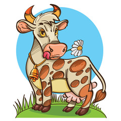 Fototapeta premium Vector cute cow on meadow