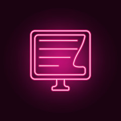 e-book on the monitor icon. Elements of Books and magazines in neon style icons. Simple icon for websites, web design, mobile app, info graphics