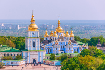 Fototapeta na wymiar View of St. Michael's Golden-Domed Monastery from the Bell Tower of Saint Sophia Cathedral.Kiev.Ukraine