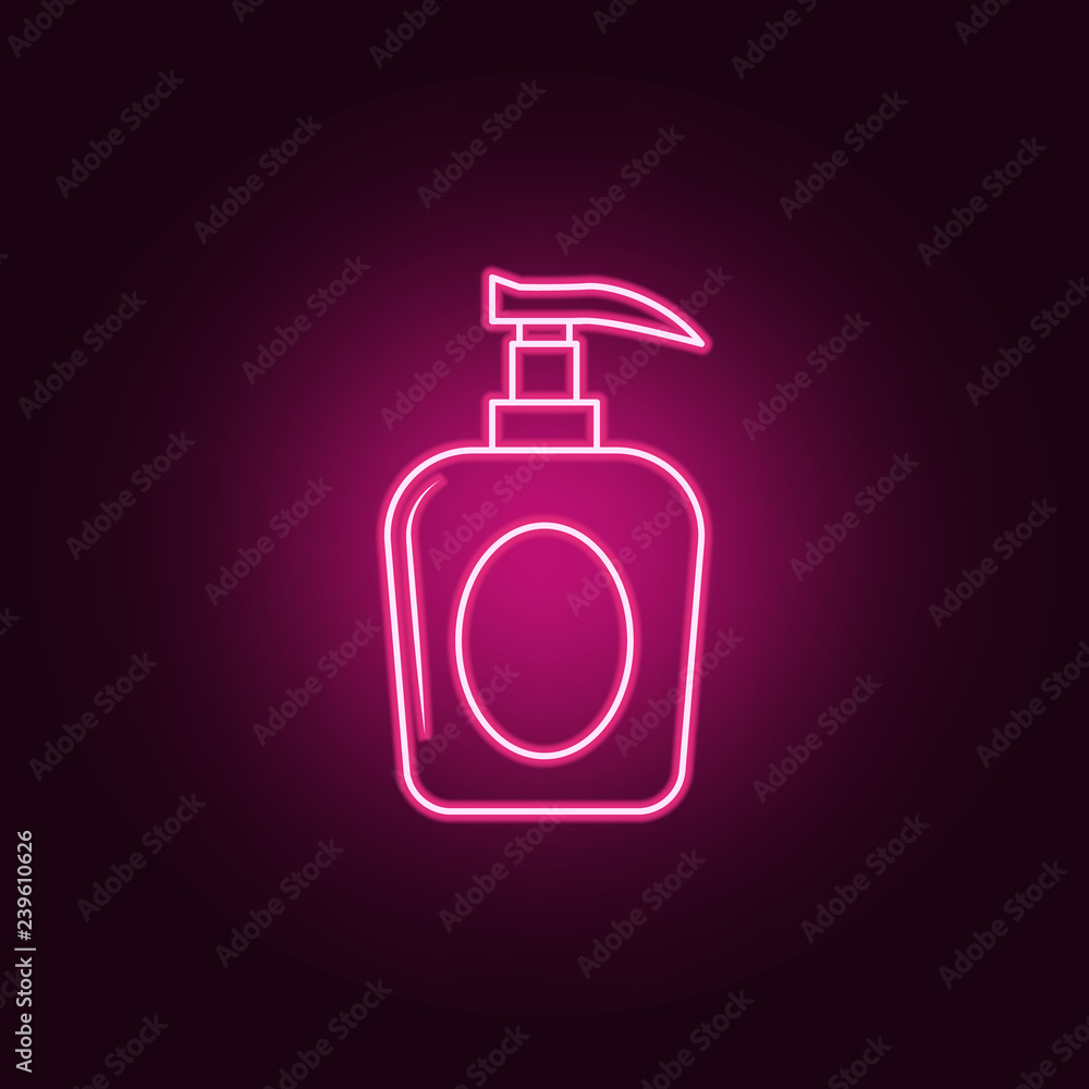 Poster a bottle of liquid soap icon. elements of bottle in neon style icons. simple icon for websites, web 