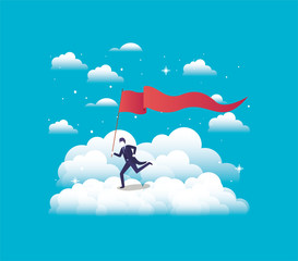 businessman with flag competing in the sky