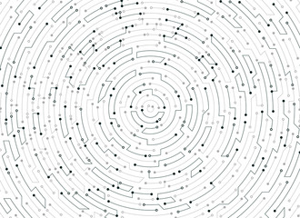 abstract futuristic black electronic pattern on white background, digital technology maze backdrop