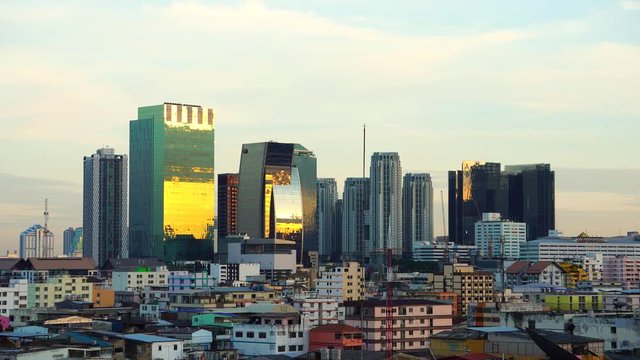 Bangkok,Thailand - December 17, 2018  : 4K Skyscrapers view at downtown of Bangkok city,Thailand