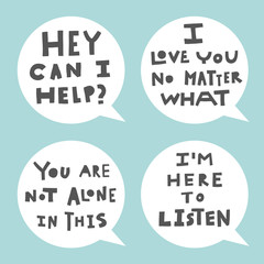 Emotional support phrases in speech bubbles