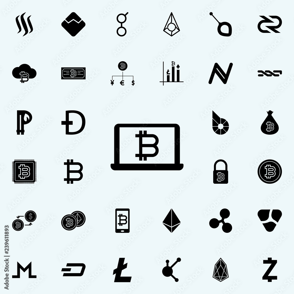 Poster bitcoin in laptop icon. crypto currency icons universal set for web and mobile