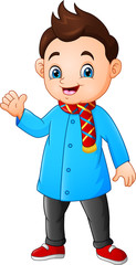 Fototapeta premium Cartoon little boy in winter clothes