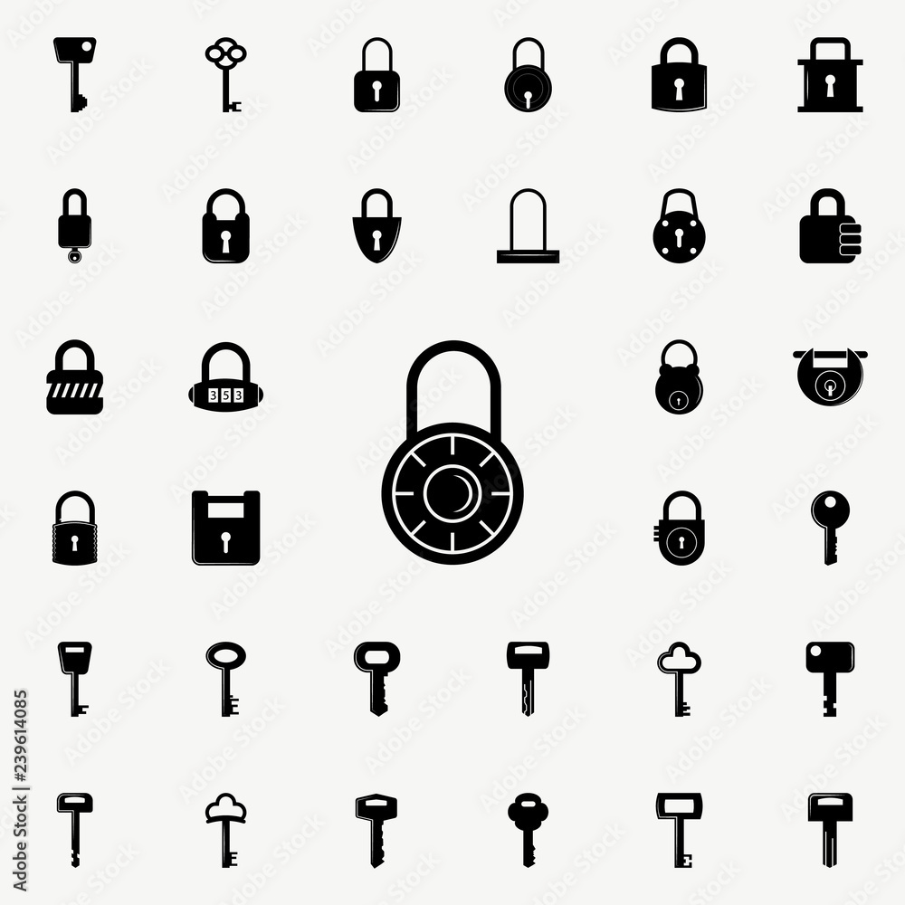 Poster combination lock icon. lock and keys icons universal set for web and mobile