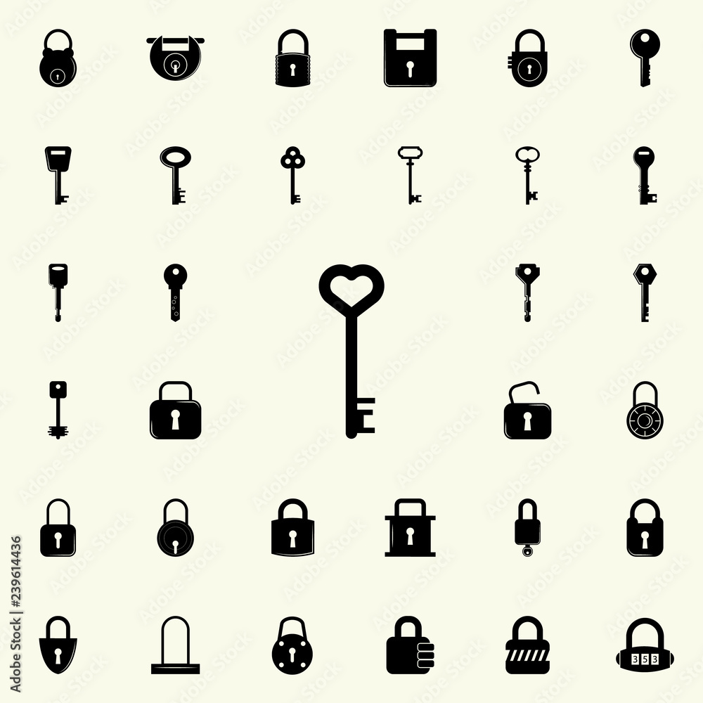 Poster key with heart icon. lock and keys icons universal set for web and mobile