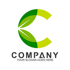 letter C logo with green leaf shape