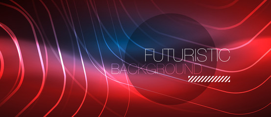 Neon glowing lines, magic energy space blue light concept, abstract background wallpaper design