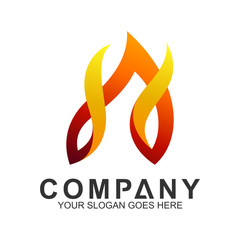 letter A with fire shape logo design