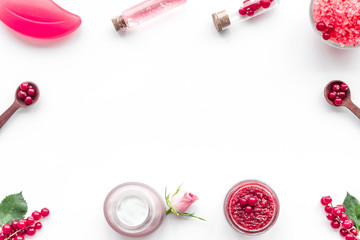 wineberry orange cosmetic for natural spa bath white table background top view mock up