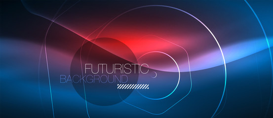 Neon glowing lines, magic energy space blue light concept, abstract background wallpaper design