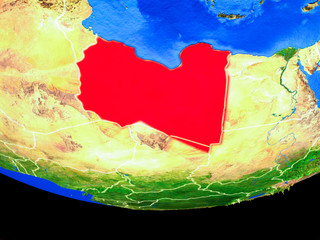 Libya from space on model of planet Earth with country borders.