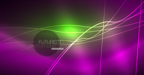 Neon glowing magic background, neon banner, night sky wallpaper. Magic light effect. Christmas abstract pattern.