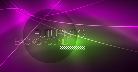 Neon glowing magic background, neon banner, night sky wallpaper. Magic light effect. Christmas abstract pattern.