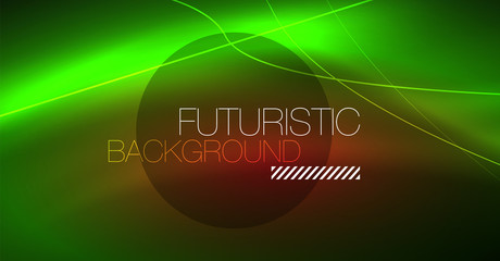 Digital technology abstract background - neon geometric design. Abstract glowing lines. Colorful techno background. Futuristic shape.