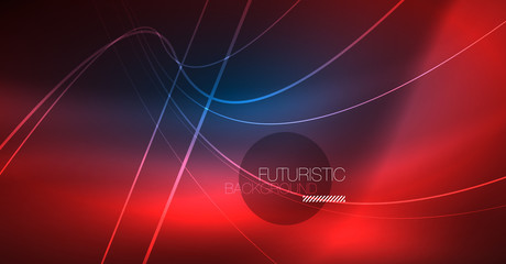 Neon glowing magic background, neon banner, night sky wallpaper. Magic light effect. Christmas abstract pattern.