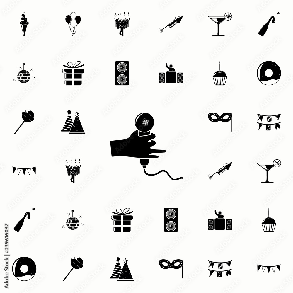Aufkleber hand with microphone icon. party icons universal set for web and mobile