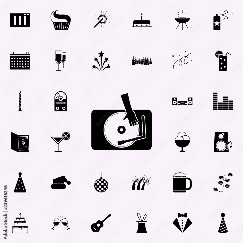 Aufkleber hand on a record icon. party icons universal set for web and mobile